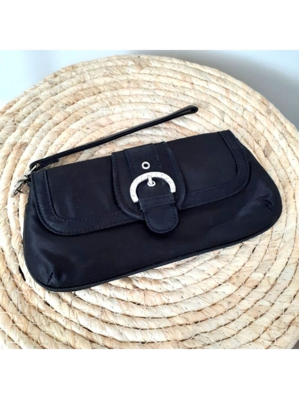 Tommy Hilfiger satin wristlet with rhinestones.